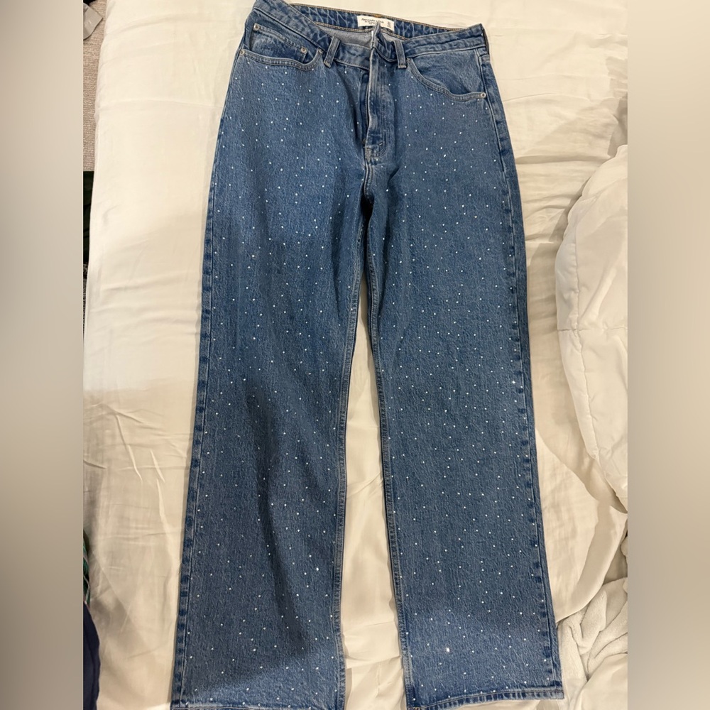 Abercrombie Curve Love Women's Blue Jeans with Rhinestones